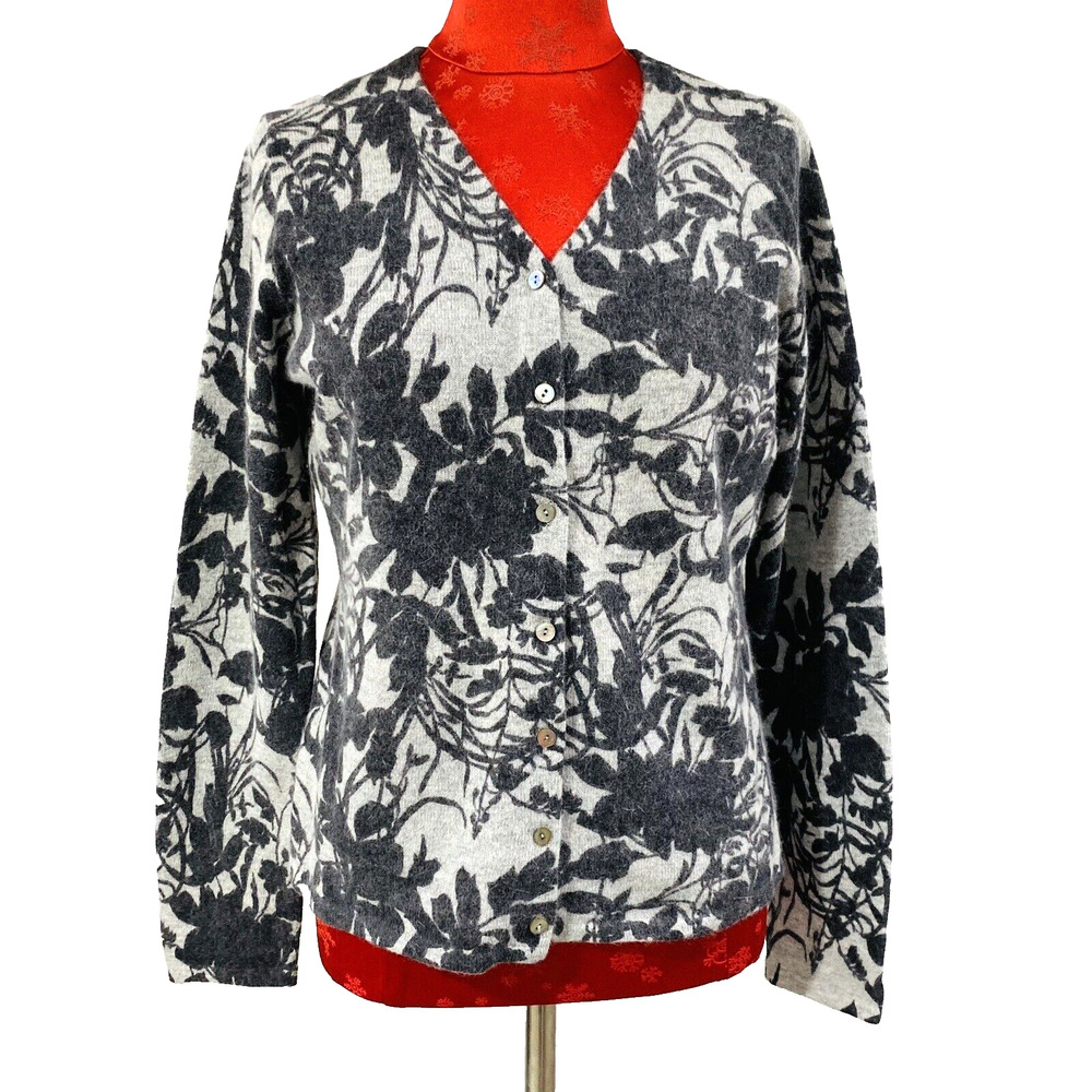 Carole Little Size M Cardigan Sweater Classic Lambswool & Angora Blend Gray Knit